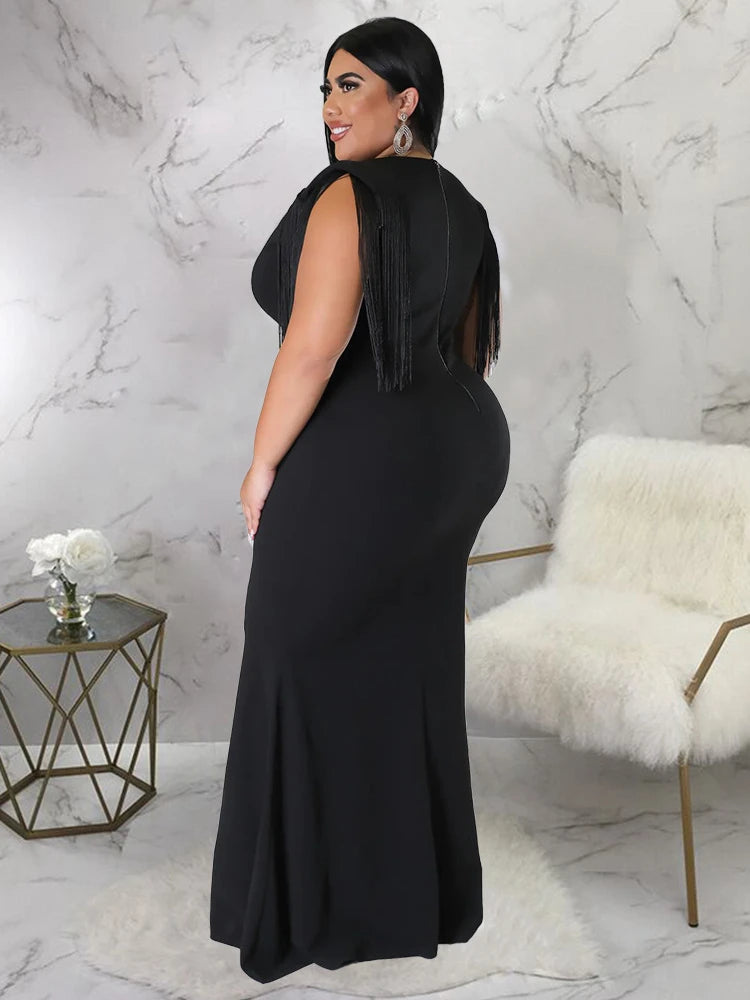 Plus Size Fringe Sleeveless Cocktail Dress