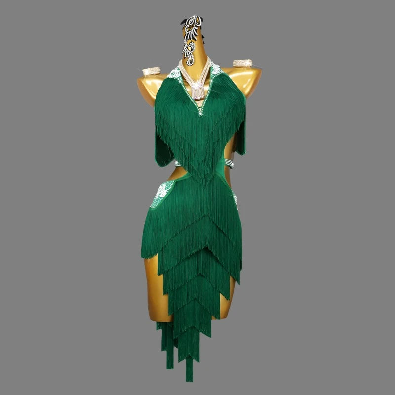 Green Fringe Dance Dress