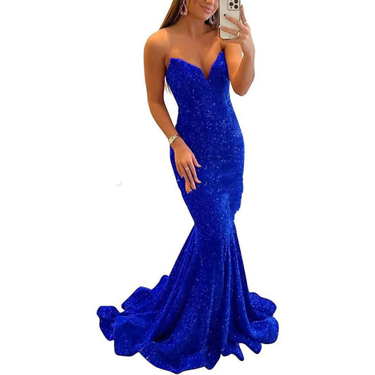 Women Strapless Sequin Formal Dresses