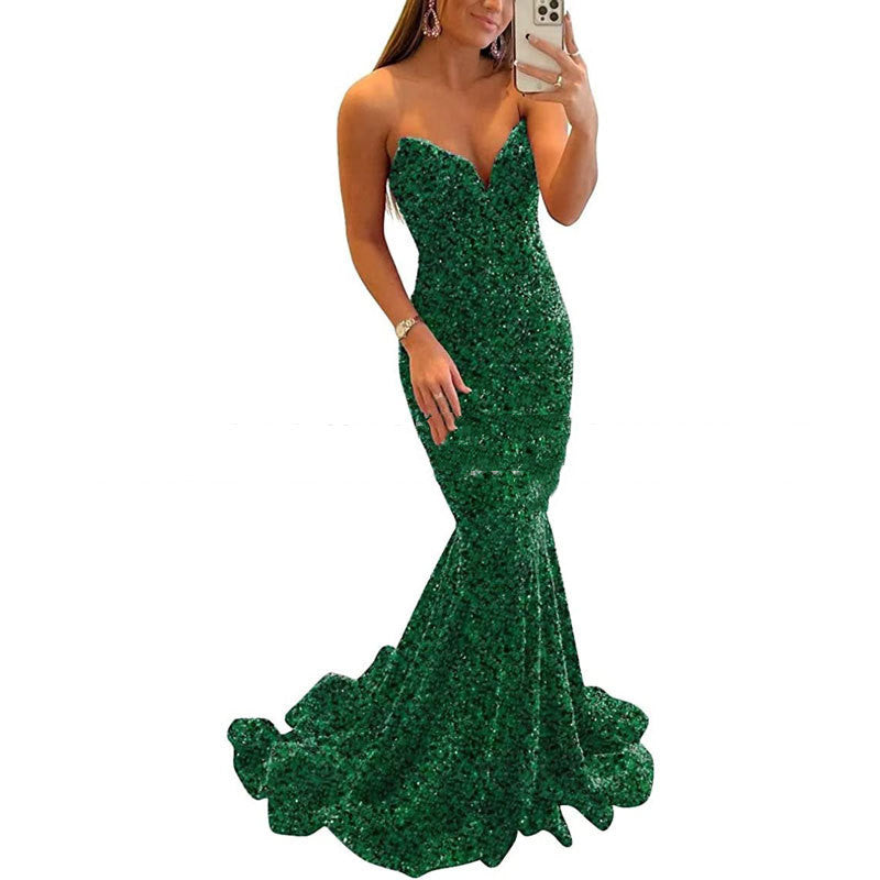 Women Strapless Sequin Formal Dresses