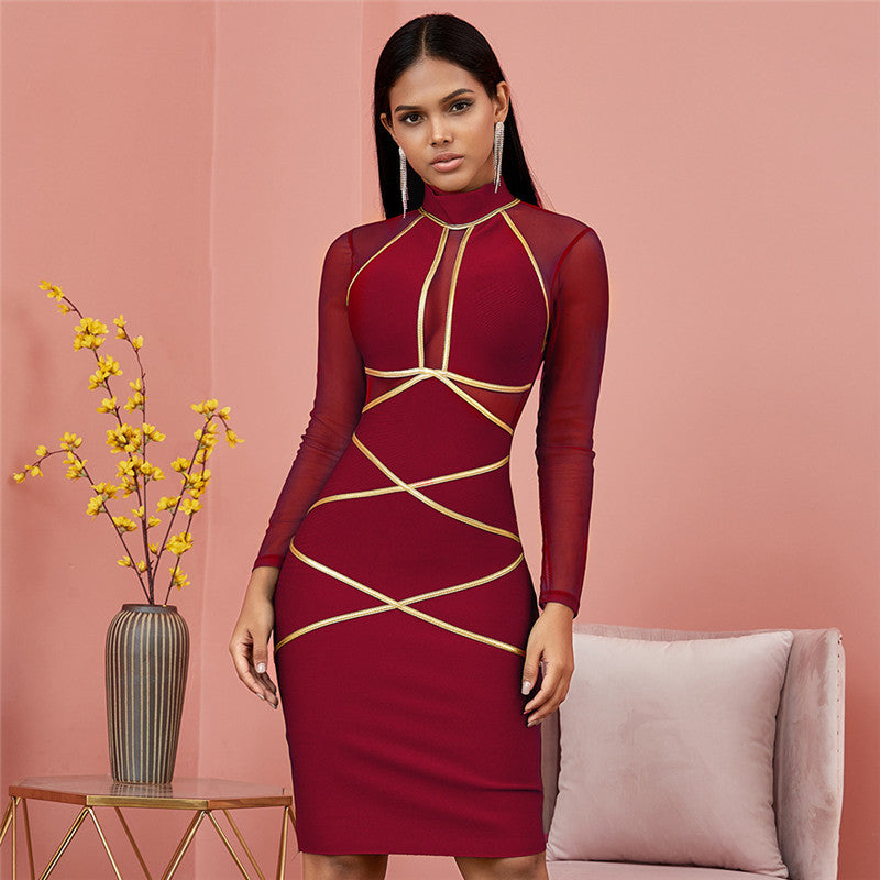 Gold Detail Bandage Dress