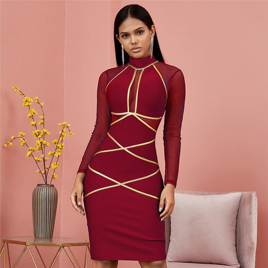 Gold Detail Bandage Dress