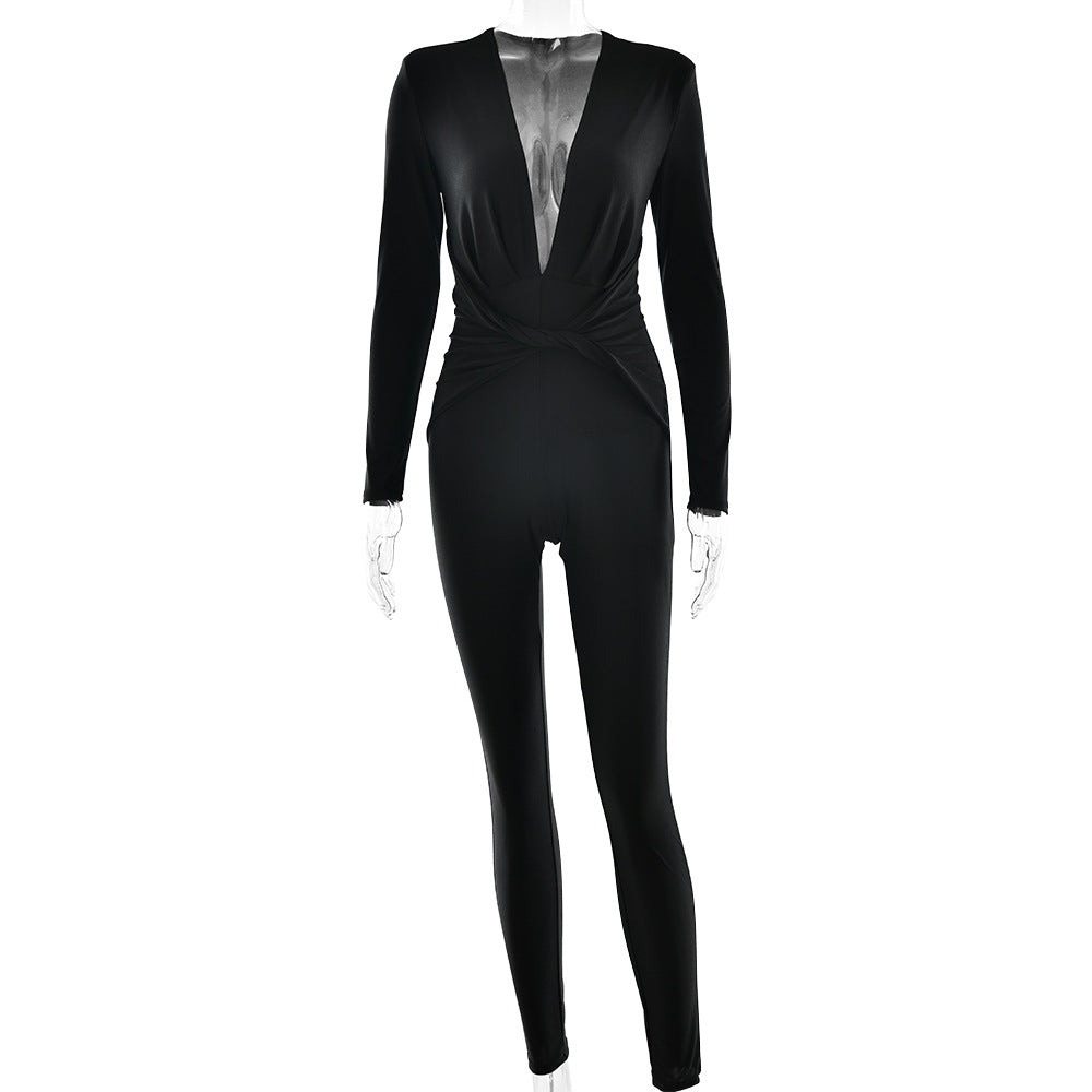 Women Sexy Deep V-neck Jumpsuit