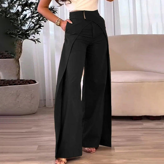 High Waisted Wide Leg Crossover Design Pants
