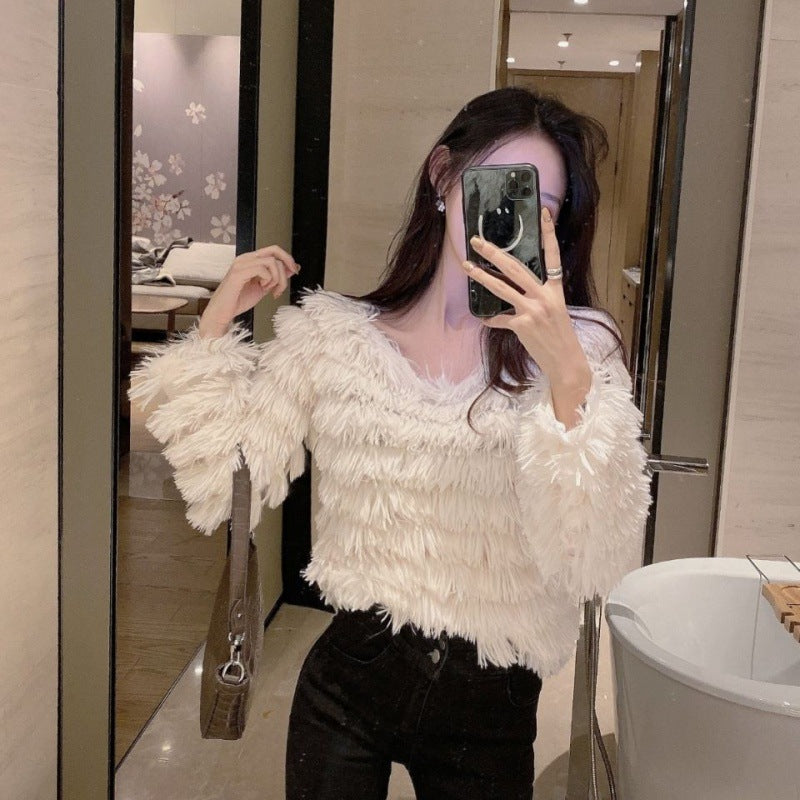 Retro V-neck Fringed Blouse
