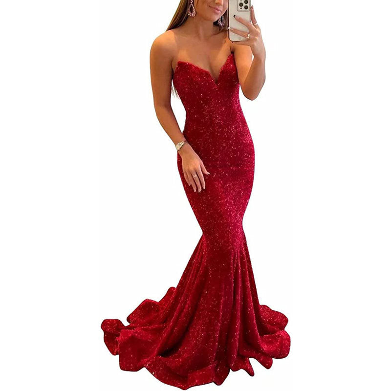 Women Strapless Sequin Formal Dresses