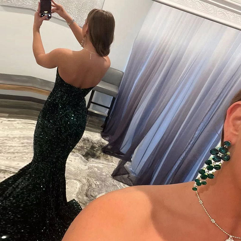Women Strapless Sequin Formal Dresses