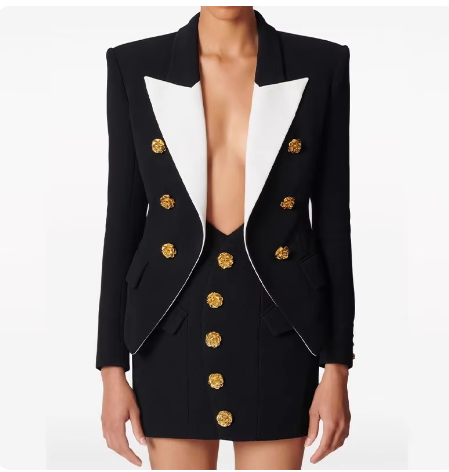 Celebrity Fashion Color Block 2 Piece Skirt Suit