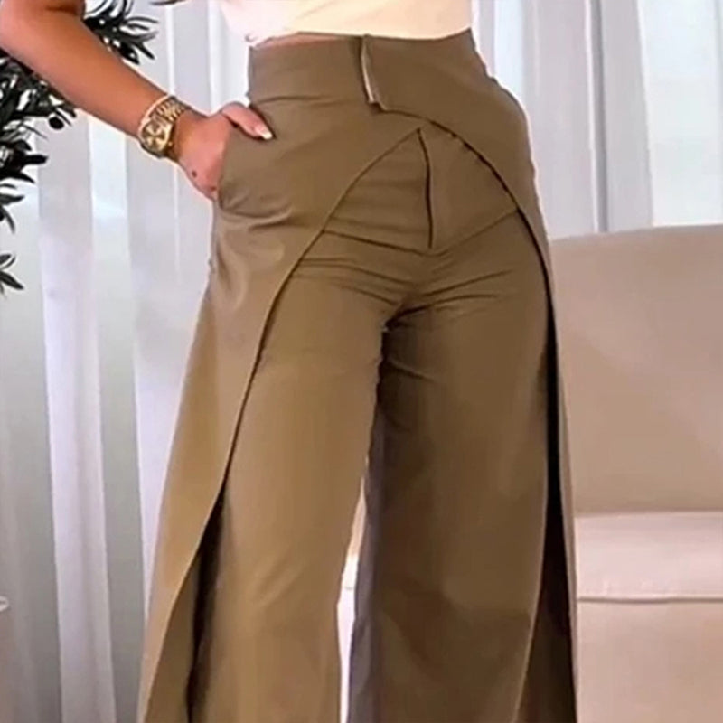 High Waisted Wide Leg Crossover Design Pants