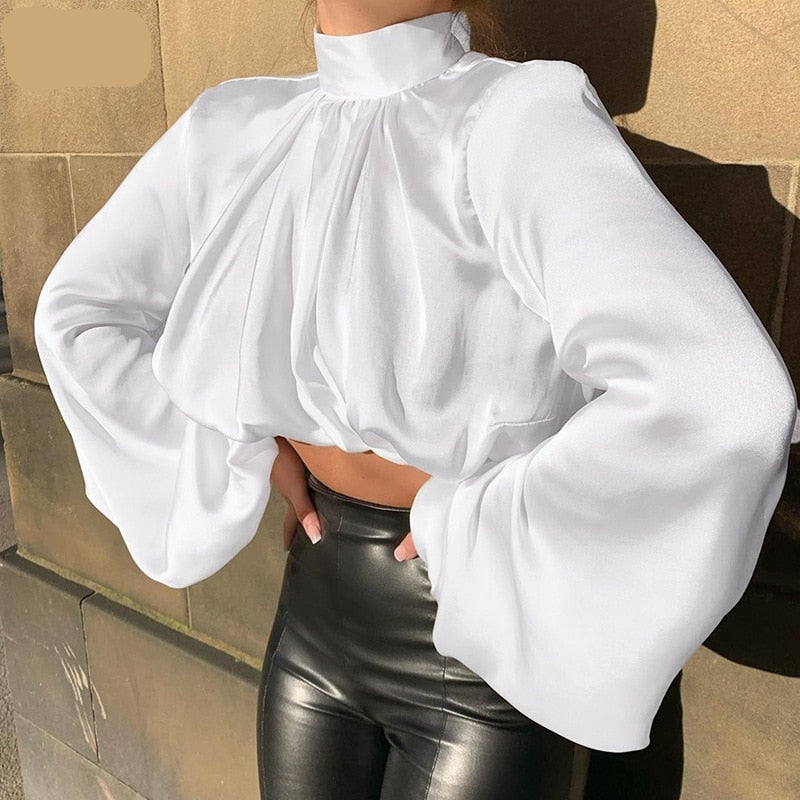 Crop Lantern Long Sleeve Blouse