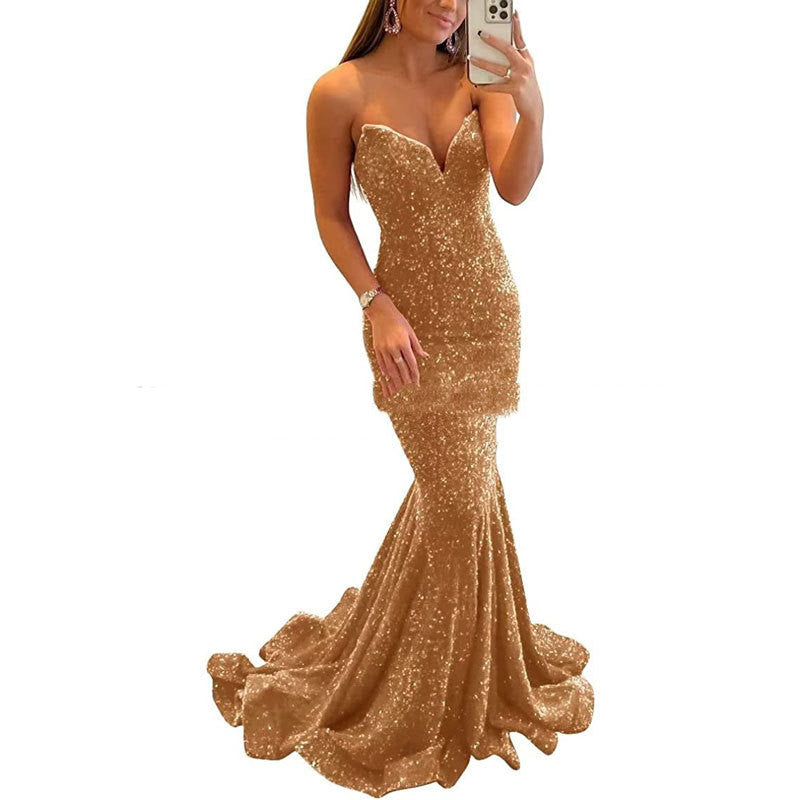 Women Strapless Sequin Formal Dresses