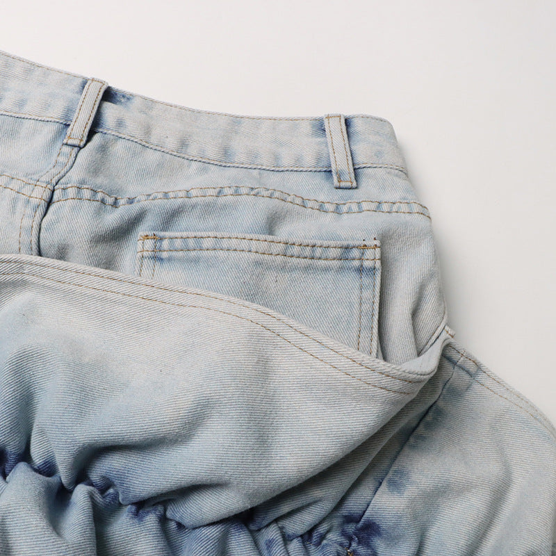Ruffled High Waist Denim Skirt