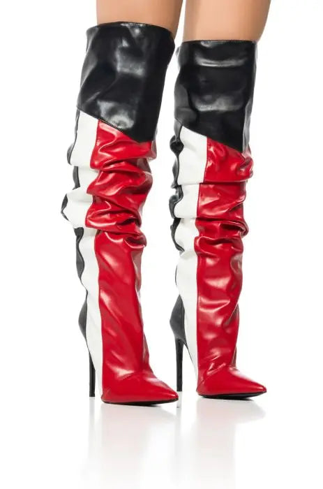 Sexy Color Block Knee High Boots