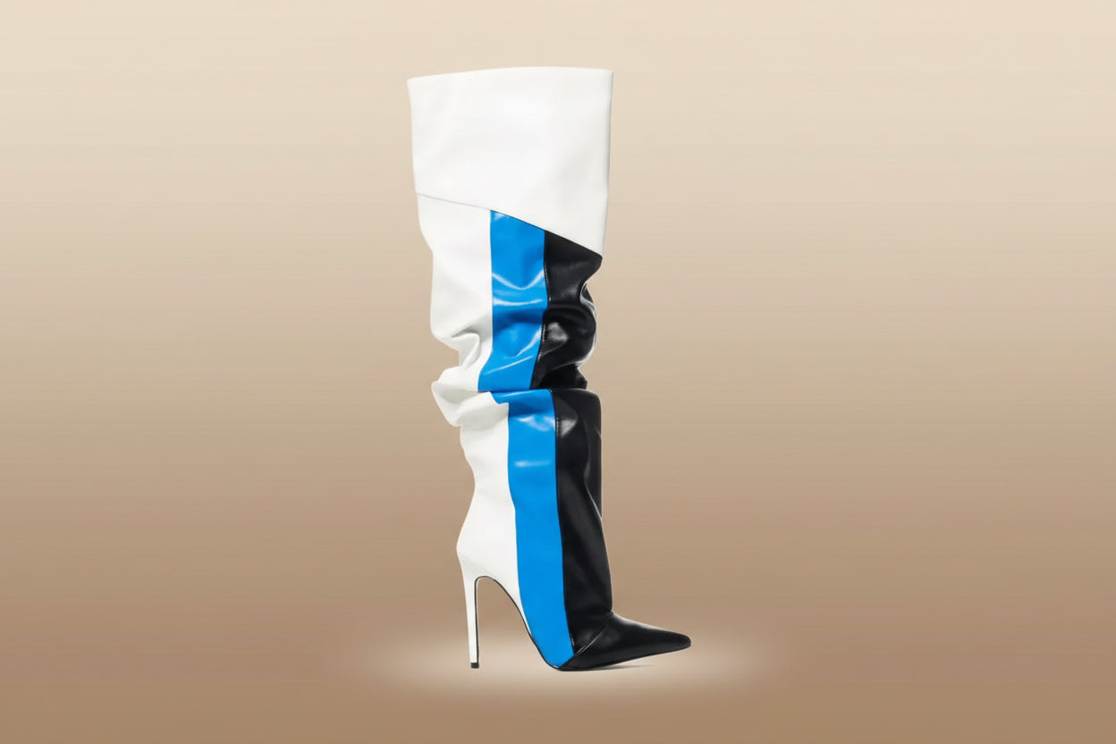 Sexy Color Block Knee High Boots