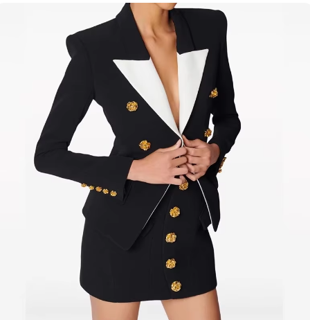 Celebrity Fashion Color Block 2 Piece Skirt Suit