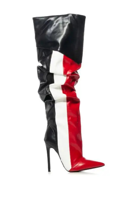 Sexy Color Block Knee High Boots