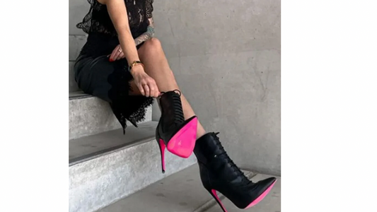 Pink Sole Lace up Ankle Boots