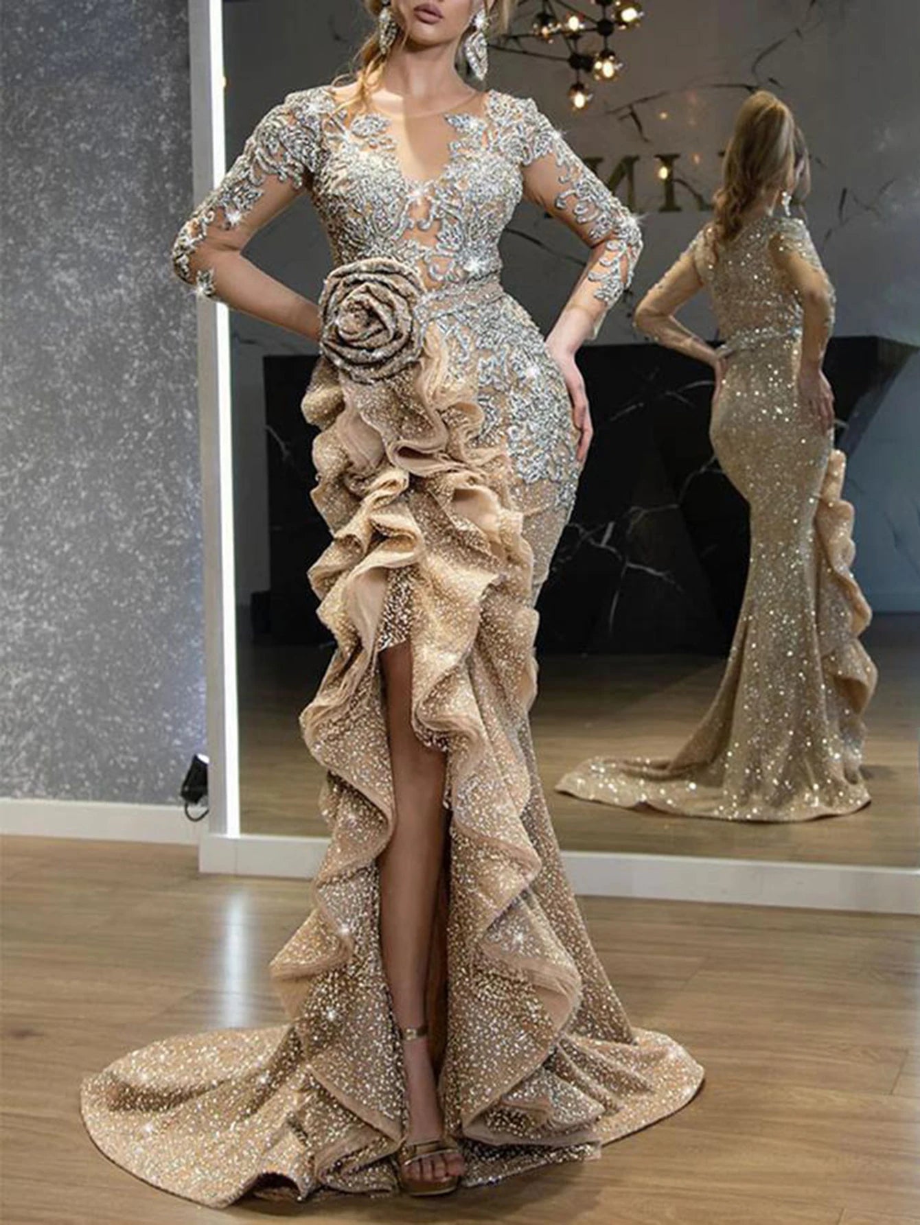 Draped Three-Dimensional Evening Dresses