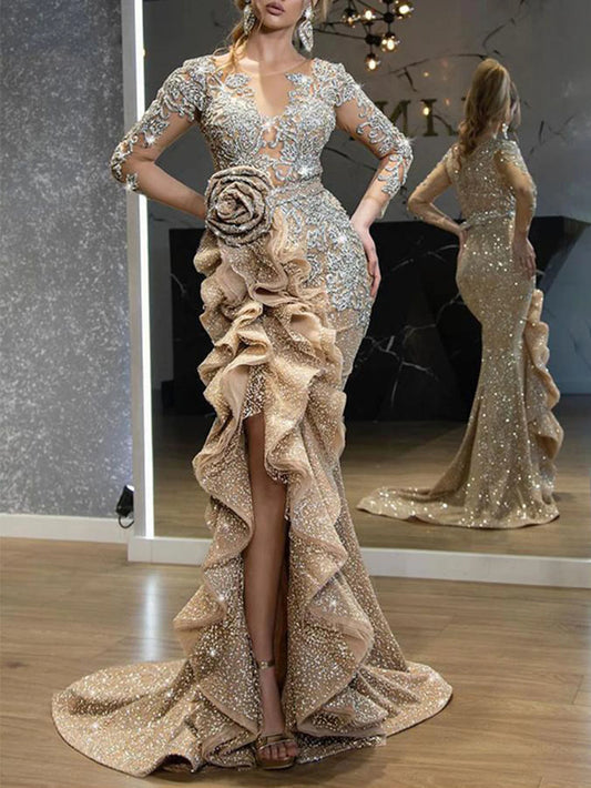 Draped Three-Dimensional Evening Dresses