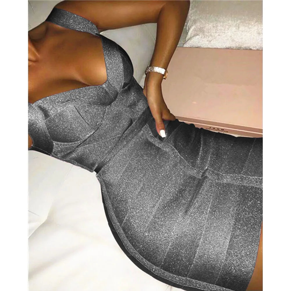 Mini Dark Grey Halter sparkly Dress