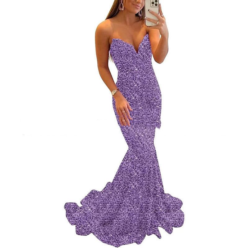 Women Strapless Sequin Formal Dresses
