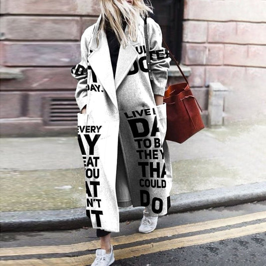 Women Elegant Fashion Lapel Collar Long Coat