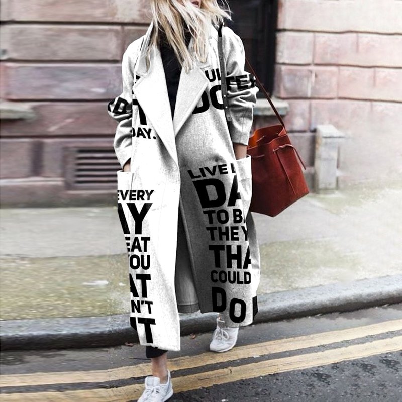 Women Elegant Fashion Lapel Collar Long Coat