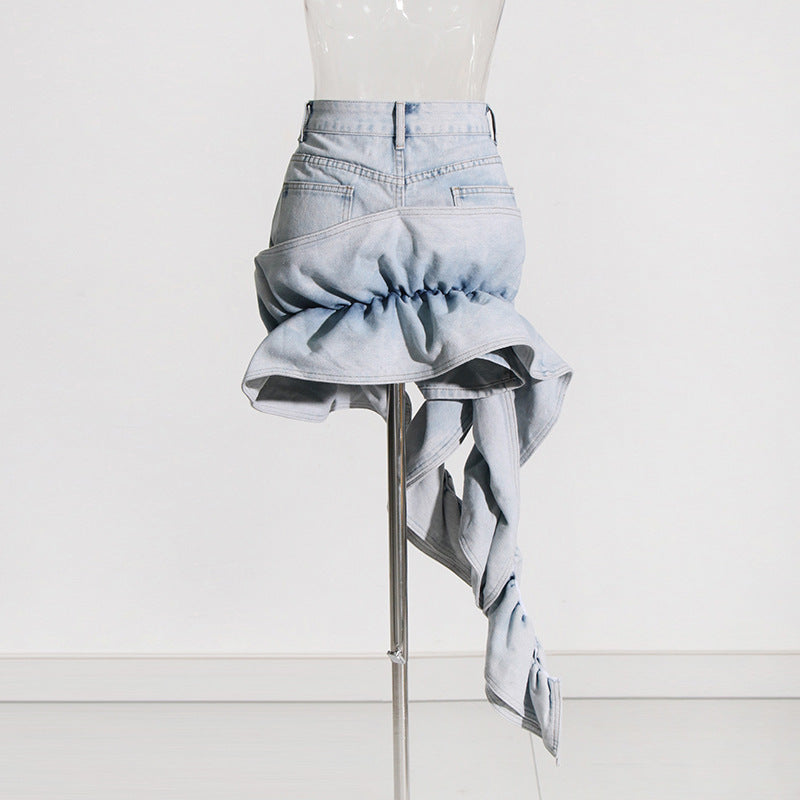 Ruffled High Waist Denim Skirt