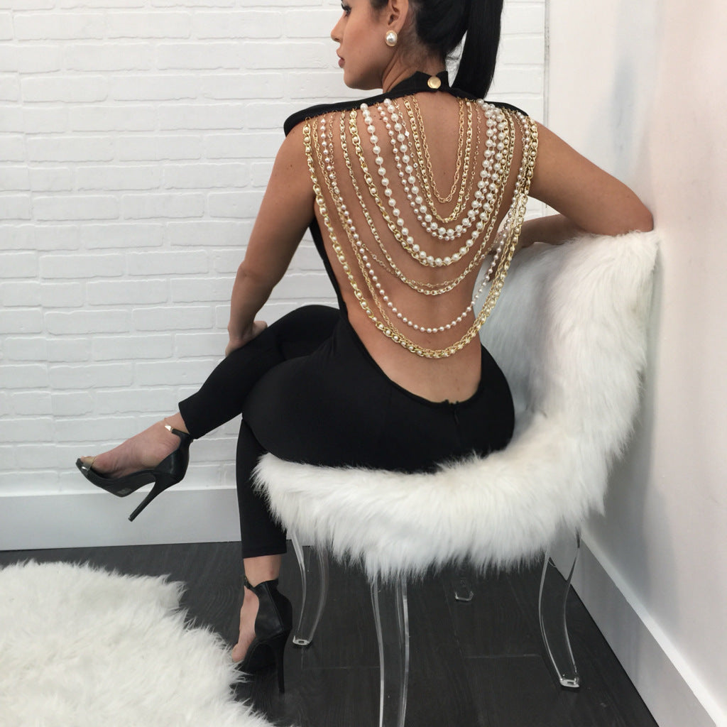 Ladies and Pearls Chain Jumpsuit